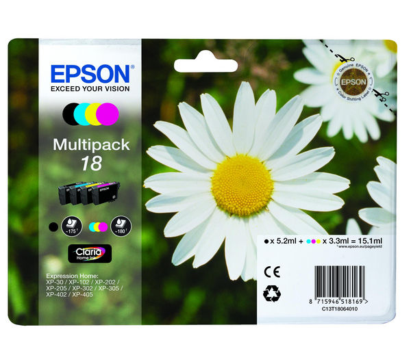 Image of EPSON Daisy T1806 Cyan, Magenta, Yellow & Black Ink Cartridges - Multipack