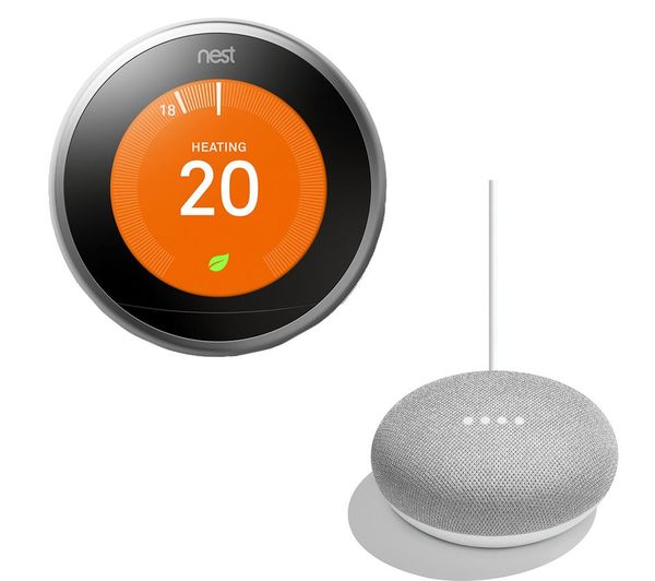NEST Learning Thermostat & Home Mini Bundle, Silver