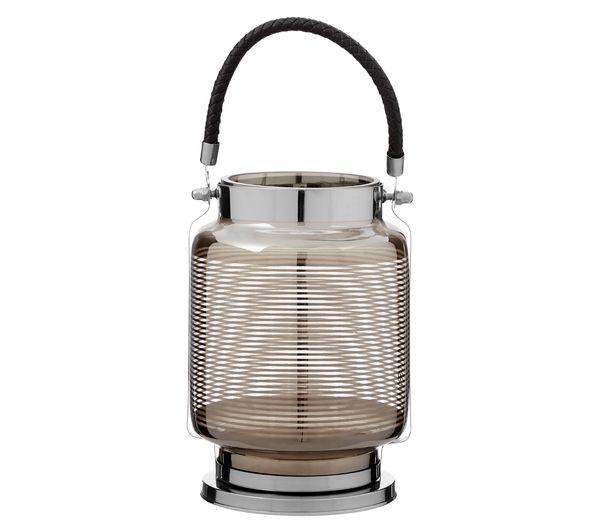 Interiors By Premier Small Nickel Stripe Lantern Stainless Steel Black