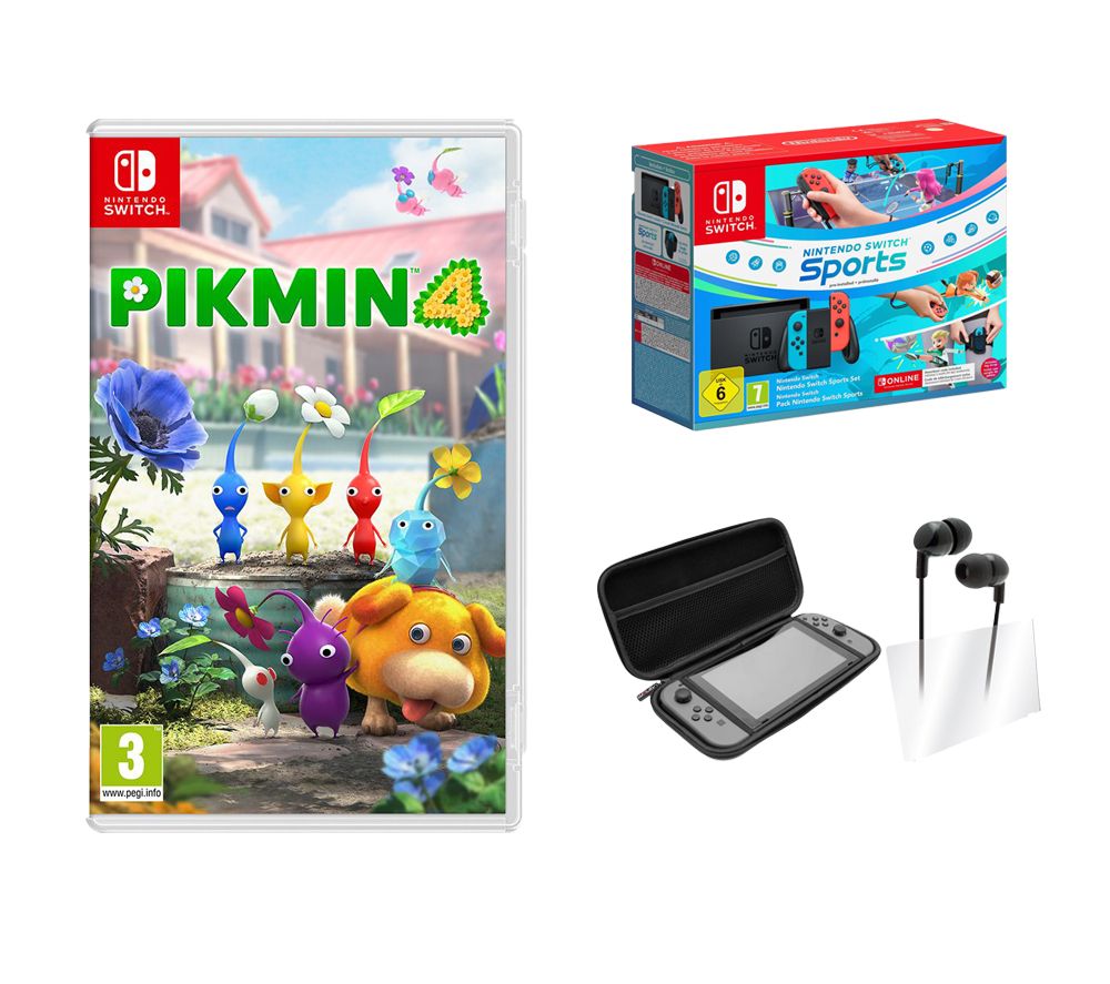 Switch (Red and Blue), Nintendo Switch Sports, 3 Month Online Subscription, VS4793 Starter Kit & Pikmin 4 Bundle