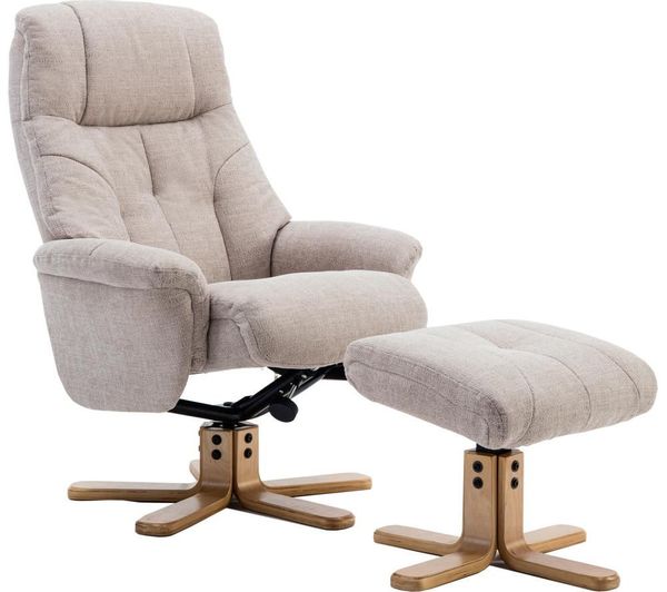 Teknik Denver Luxury Fabric Reclining Executive Chair With Footstool Oatmeal