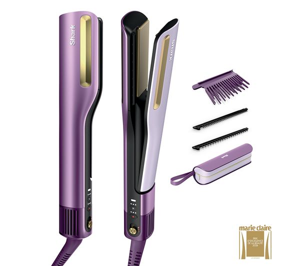 An image of SHARK SilkiPro Straight HT401UKPU Hair Straightener & Dryer - Plum Satin