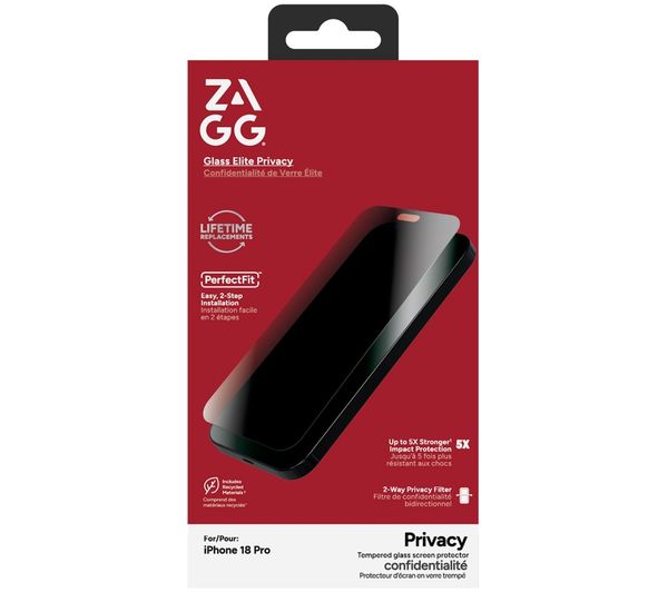 An image of ZAGG InvisibleShield Glass Elite Privacy iPhone 18 Pro Screen Protector