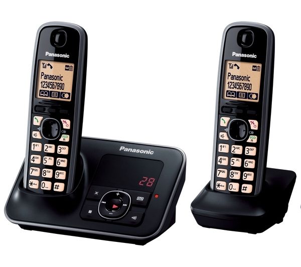 PANASONIC KX-TG6622EB Cordless Phone with Answering Machine - Twin Handsets, Black