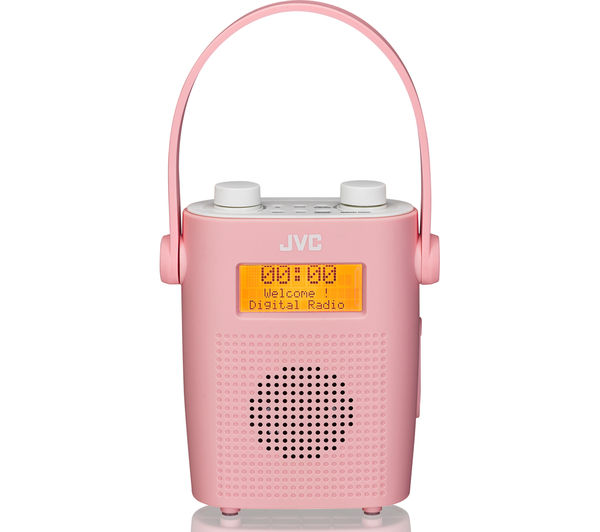  JVC RAD11P Portable DAB/FM Bathroom Clock Radio Pink Currys