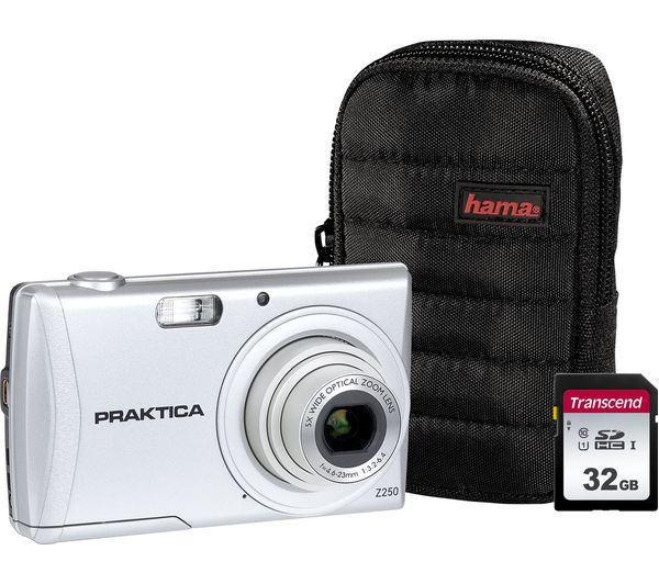 PRAKTICA Luxmedia Z250-S Compact Camera, Case & 32 GB Memory Card Bundle - Silver, Silver