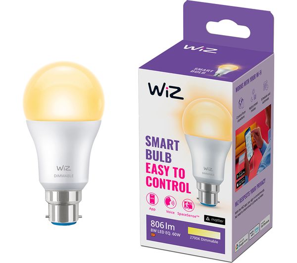 Image of WIZ A60 Dimmable White Smart Light Bulb - B22