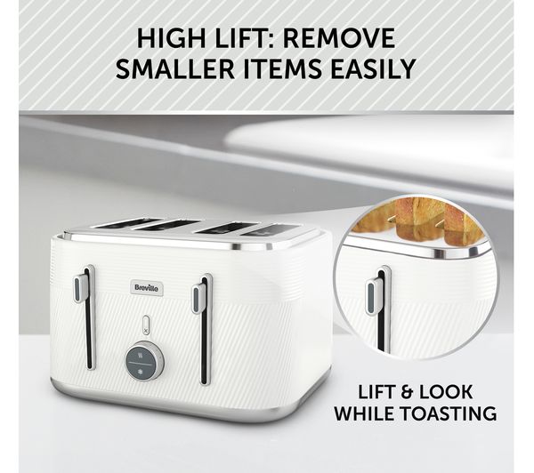 2140932 - BREVILLE Obliq VTT974 4-Slice Toaster - White & Silver ...