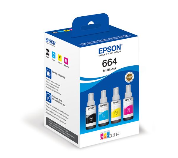 Image of EPSON 664 EcoTank Cyan, Magenta, Yellow & Black Ink Bottles