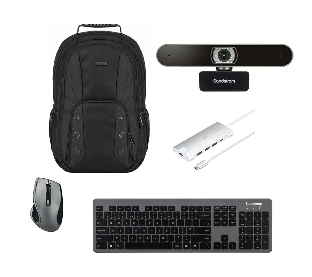 17" Laptop Backpack, Wireless Keyboard & Mouse, 8-port USB Type-C Hub & Full HD Webcam Bundle