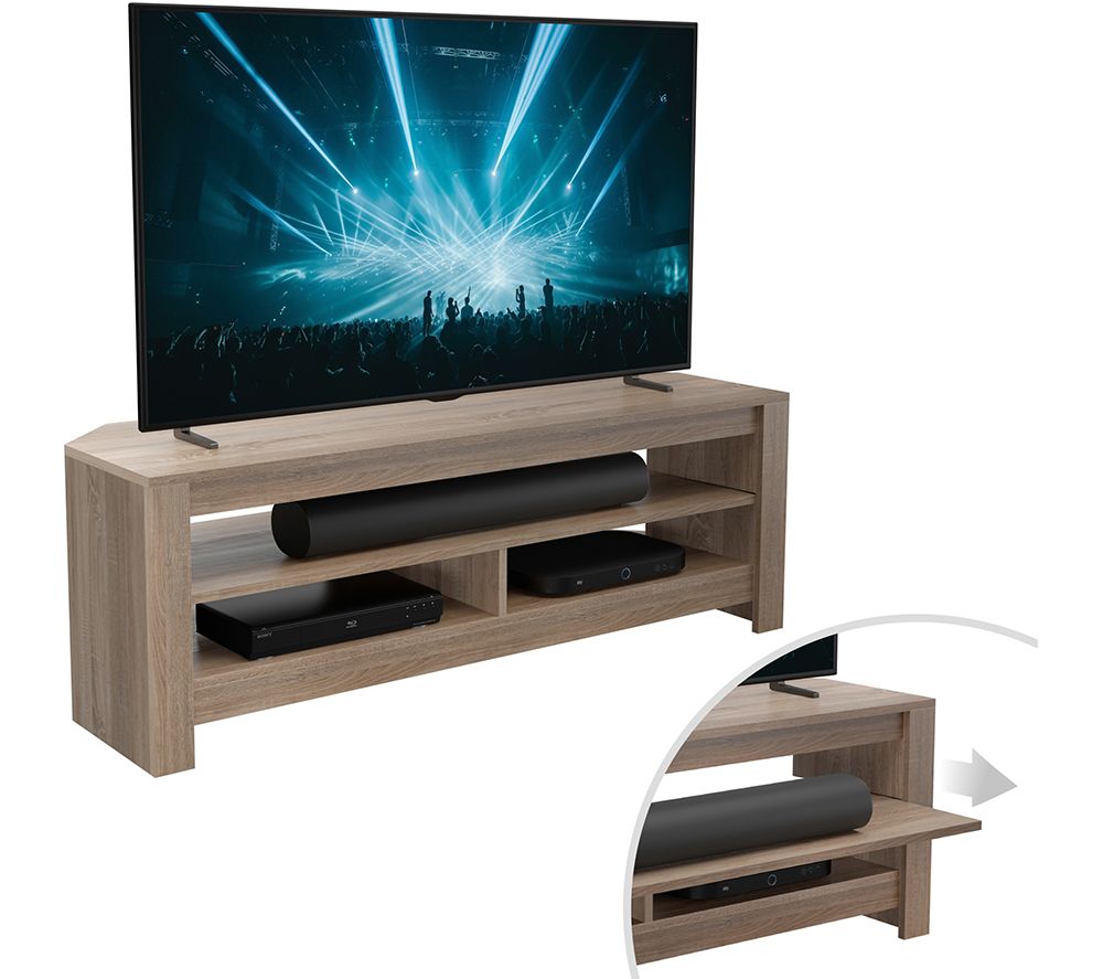 Calibre Sound 1200 mm TV Stand with Sliding Soundbar Shelf - Rustic Sawn Oak
