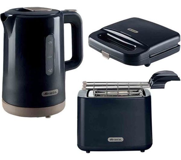 Ariete Breakfast Arpk46 Jug Kettle 2 Slice Toaster Sandwich Toaster Bundle Dark Grey