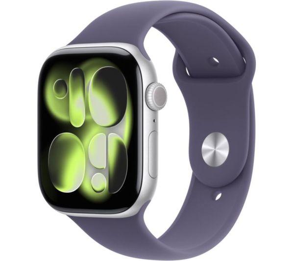 Apple Watch Series 11 46 Mm Silver Aluminium Case With Purple Fog Sport Band S M