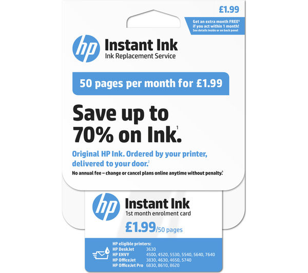 HP Instant Ink Enrollment card - 50 pages per month