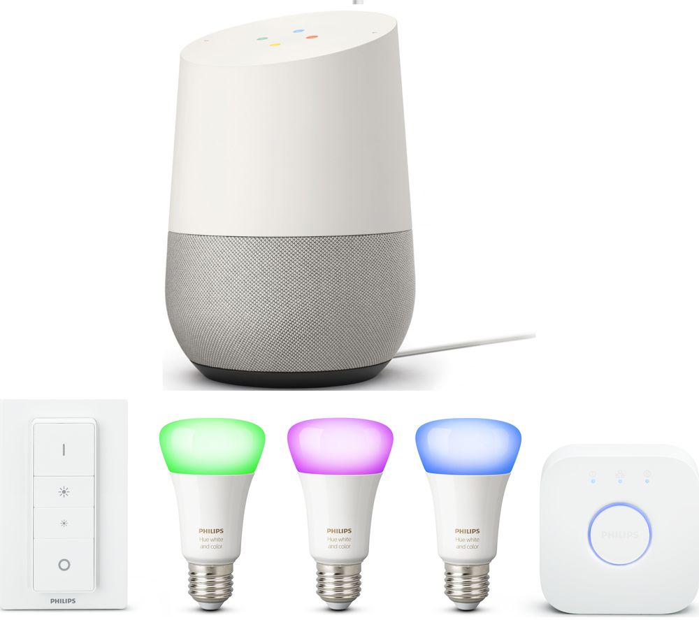 PHILIPS Google Home & Hue White & Colour Ambiance 27 Starter Kit Bundle, White review