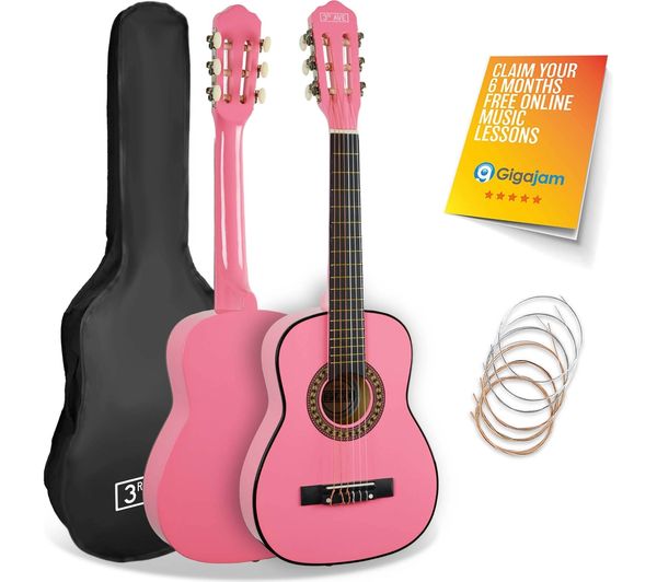 3rd Avenue 1 4 Size Kids Classical Guitar Bundle Pink