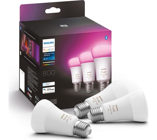 Image of PHILIPS HUE White & Colour Ambiance Smart LED Bulb - E27, 800 Lumens, Triple Pack