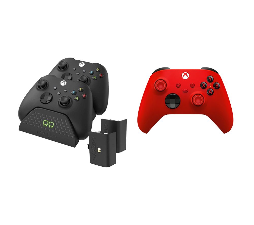 Wireless Controller (Red) & VS2881 Xbox Series X/S & Xbox One Twin Docking Station (Black) Bundle