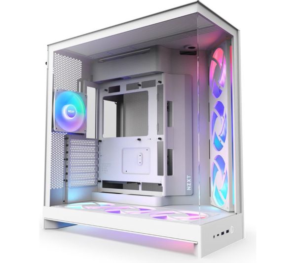 An image of NZXT H9 FLOW RGB+ ATX Mid-Tower PC Case - White