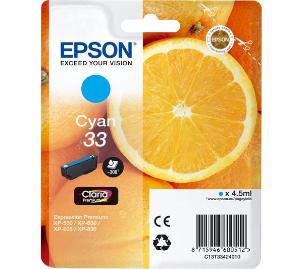 Image of EPSON No. 33 Oranges Cyan Ink Cartridge