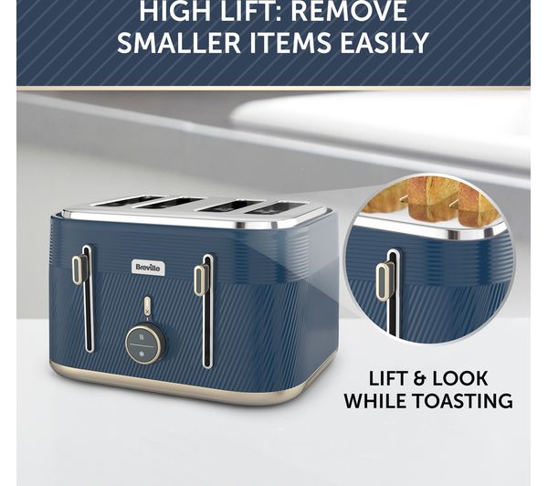 2140949 BREVILLE Obliq VTT996 4Slice Toaster Navy & Gold Currys