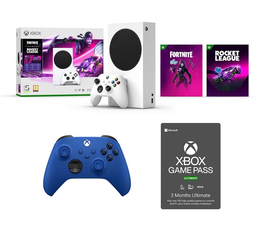 MICROSOFT Xbox Series S, Games, Blue Controller & 3 Months Game Pass Ultimate Bundle, Blue