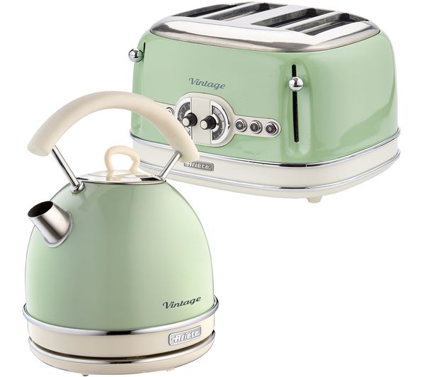 Ariete Vintage Arpk40 4 Slice Toaster Traditional Kettle Bundle Green