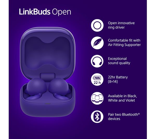 SONY LinkBuds Open Wireless Bluetooth Earbuds - Violet