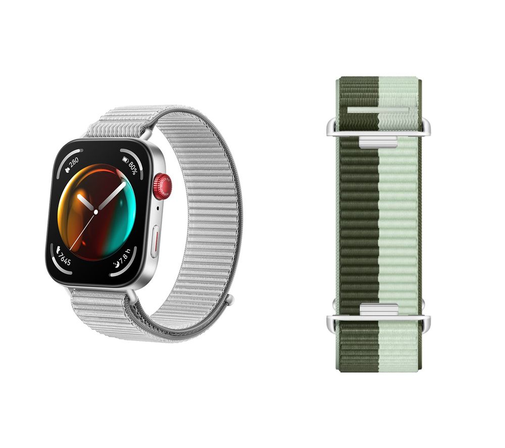 Watch Fit 3 (Silver) with Grey Nylon Strap & Green Nylon Strap Bundle