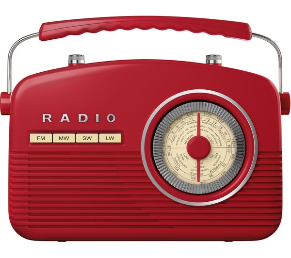 AKAI A60010R Portable Analogue Retro Radio - Red, Red