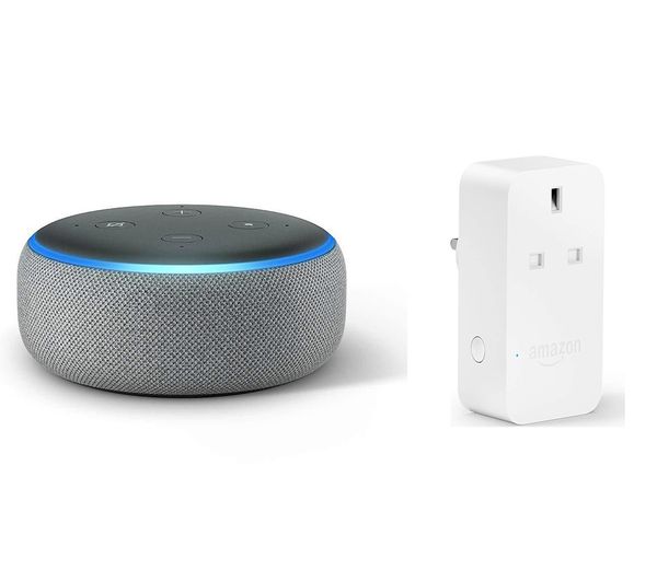 AMAZON Echo Dot (2018) & Smart Plug Bundle - Heather Grey, Grey