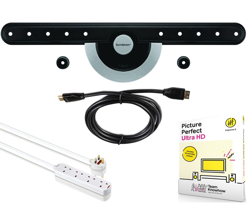 SANDSTROM TV Fixed Bracket Bundle - TV Bracket, Extension Lead, HDMI Cable & Picture Perfect Ultra