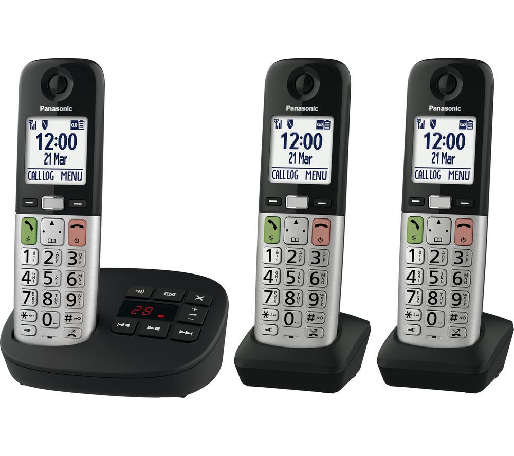 KX-TGU433EB Cordless Phone - Triple Handsets, Silver & Black
