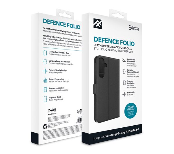 An image of ZAGG Defence Galaxy A16 Folio Case - Black