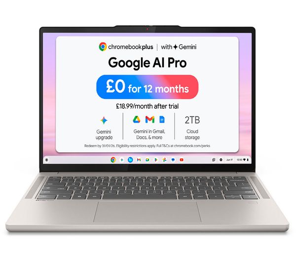 An image of LENOVO Refurbished Chromebook Plus 14" - MediaTek Kompanio Ultra 910, 128 GB UFS, Grey (Very Good Condition)