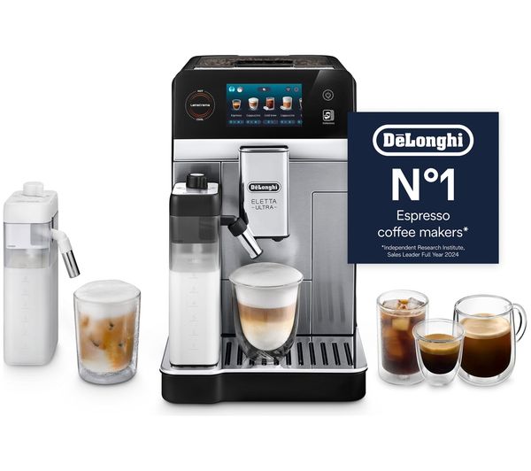 An image of DELONGHI (DLI) Eletta Ultra CAM460.85.MB Smart Bean to Cup Coffee Machine - Silver & Black
