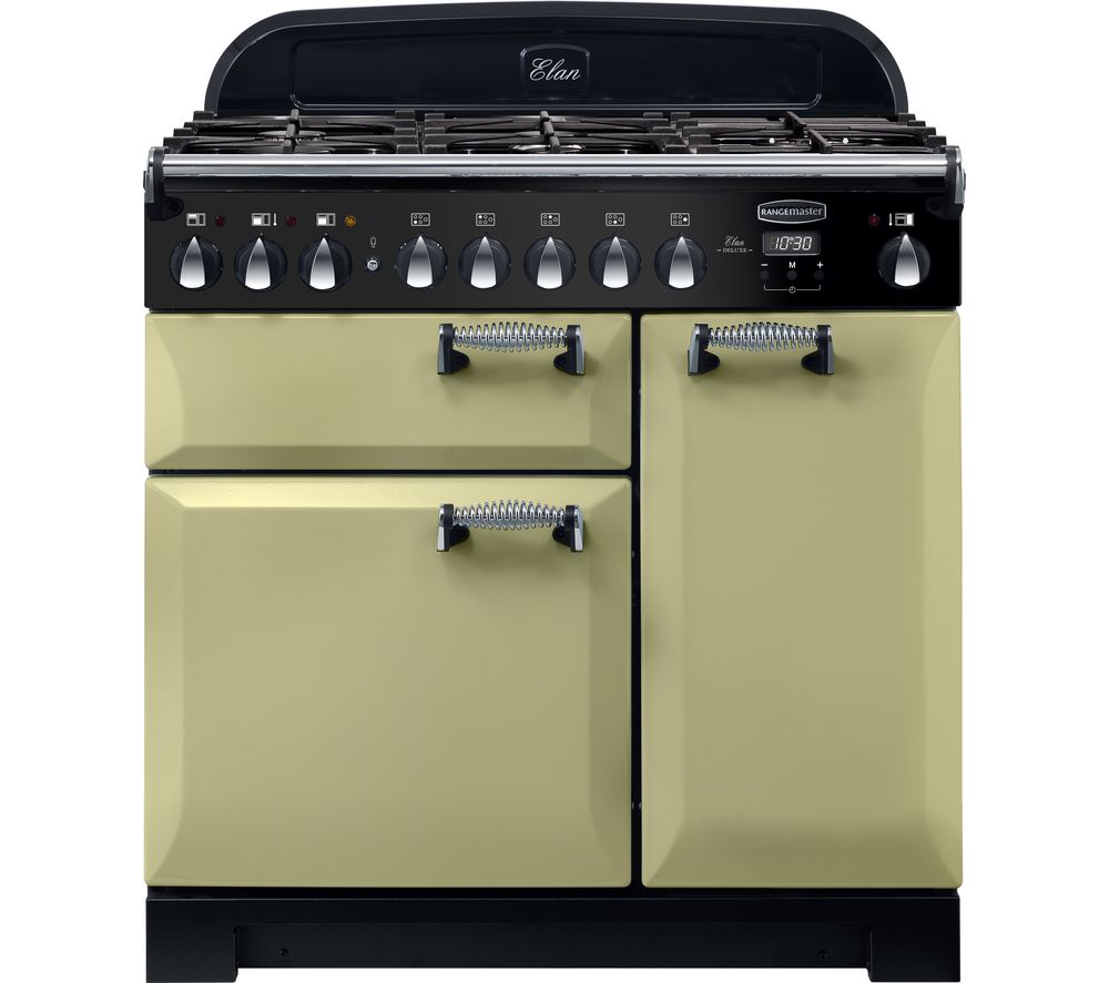 Rangemaster Elan Deluxe ELA90DFFOG 90 cm Dual Fuel Ranger Cooker – Green & Chrome, Green