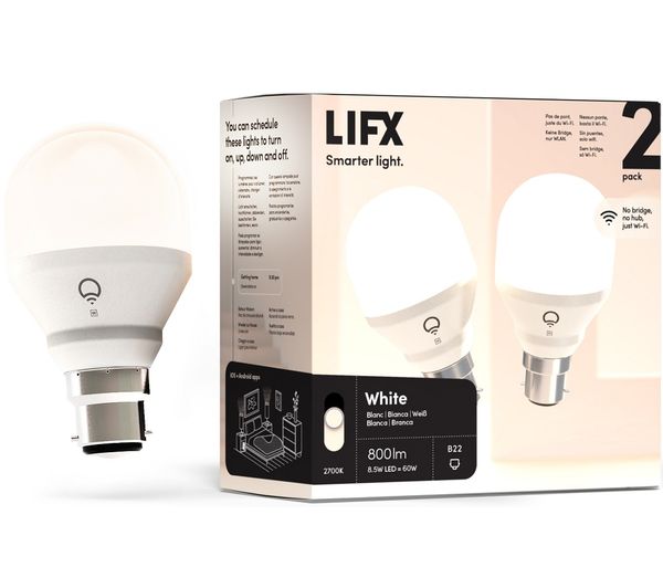 LIFX White Smart LED Light Bulb - B22, Pack of 2