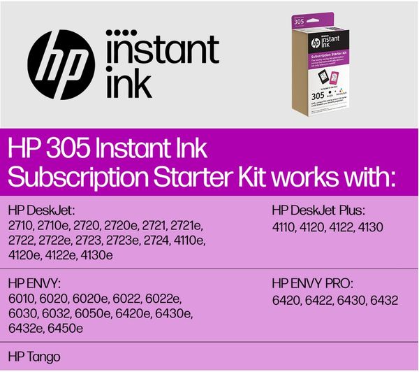 HP 305 INSTANT INK W - HP Instant Ink 305 Subscription Starter Kit Black &  Tri-colour Ink Cartridges - Currys Business
