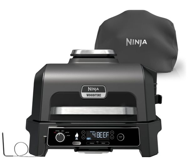 NINJA Woodfire Pro XL OG853UK Outdoor Electric BBQ Grill & Smoker with Cover - Black & Grey