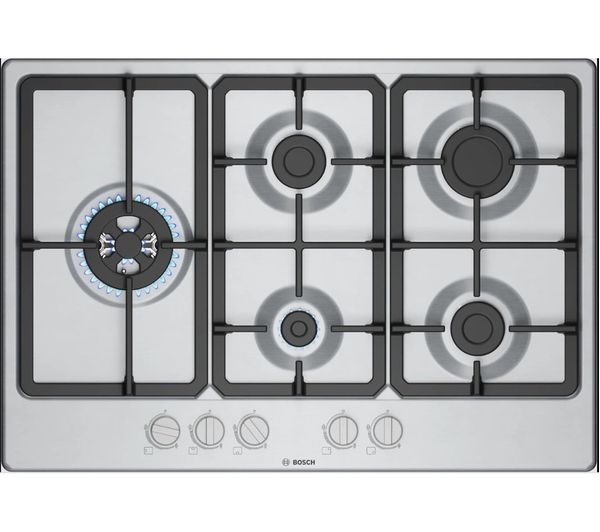 An image of BOSCH Series 4 PGM7B5K90 75 cm Gas Hob - Stainless Steel
