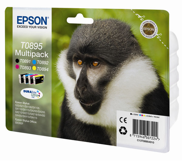EPSON Monkey T0895 Cyan, Magenta, Yellow & Black Ink Cartridges - Multipack, Cyan