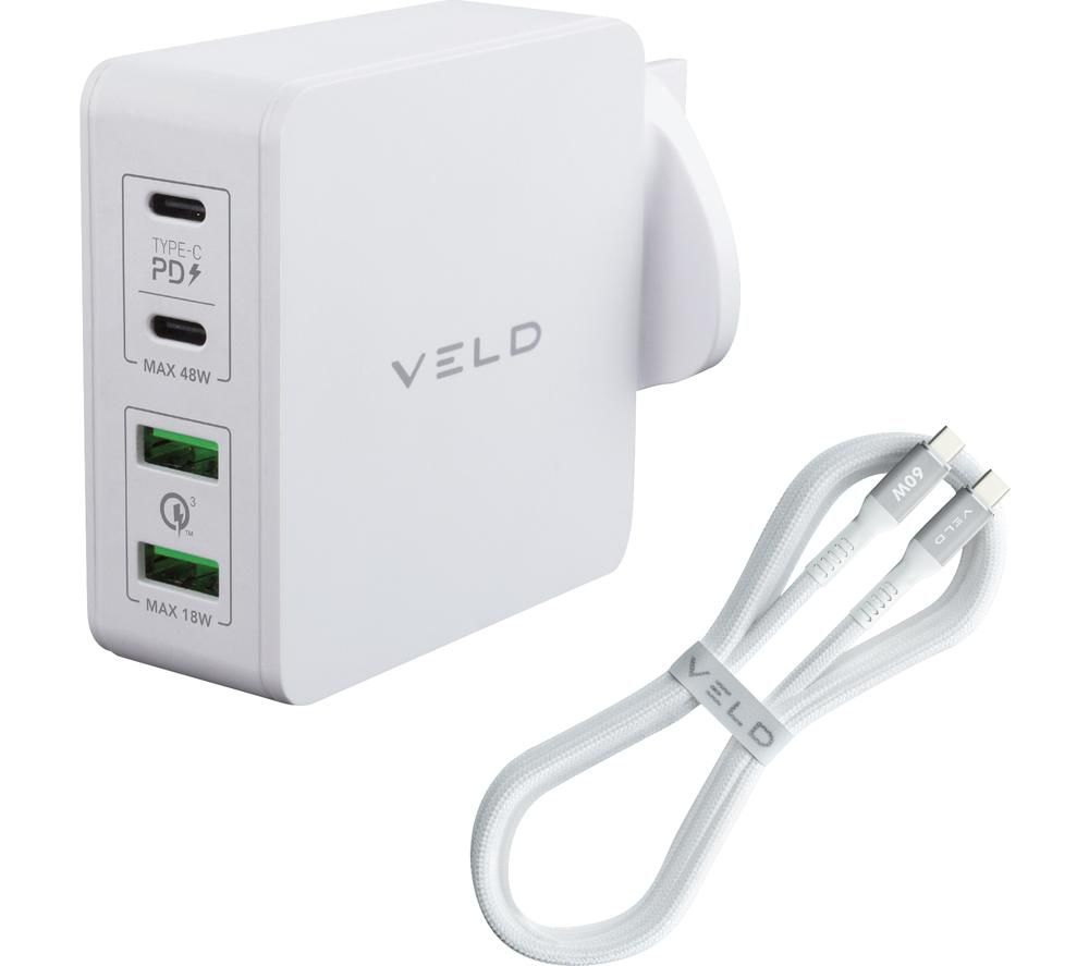 VELD Super-fast 4-port USB Wall Charger - 1 m