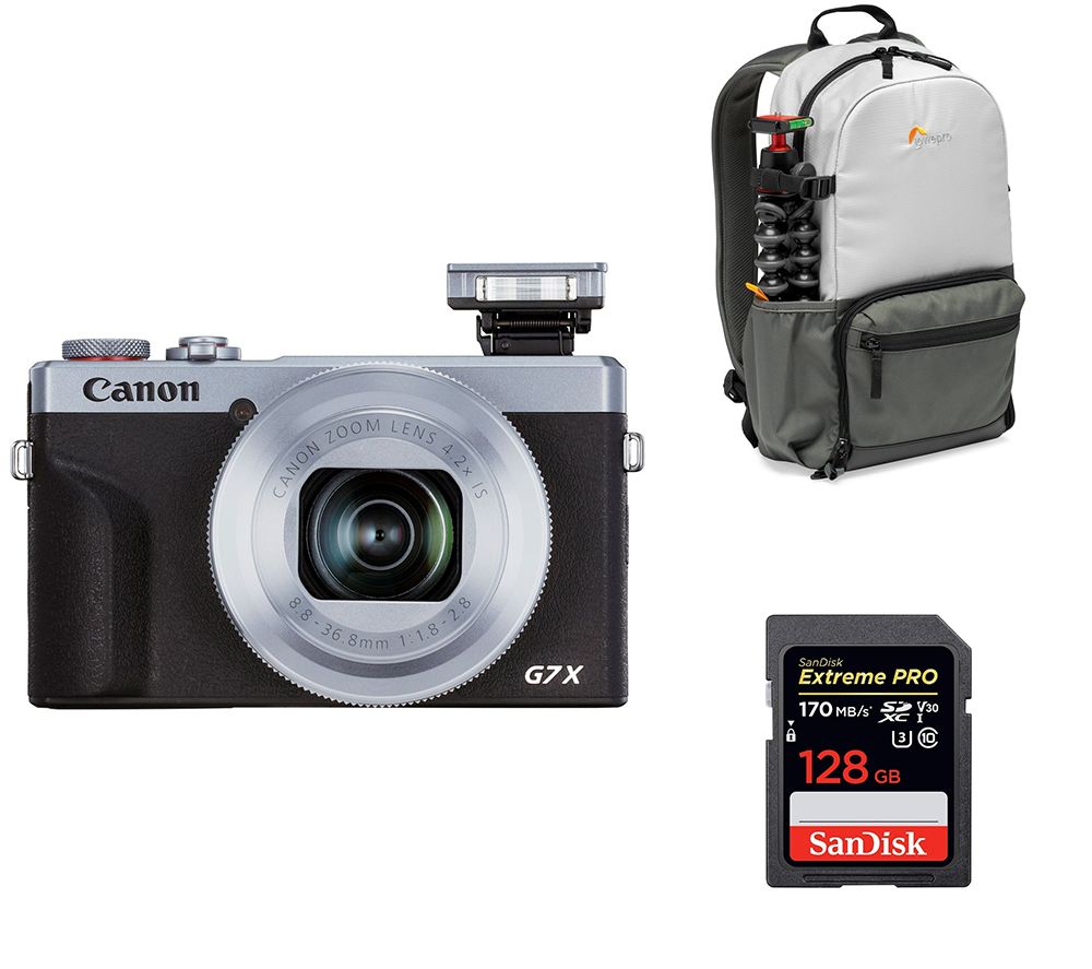 PowerShot G7 X Mark III Camera, Backpack & Memory Card Bundle - Silver, 128 GB