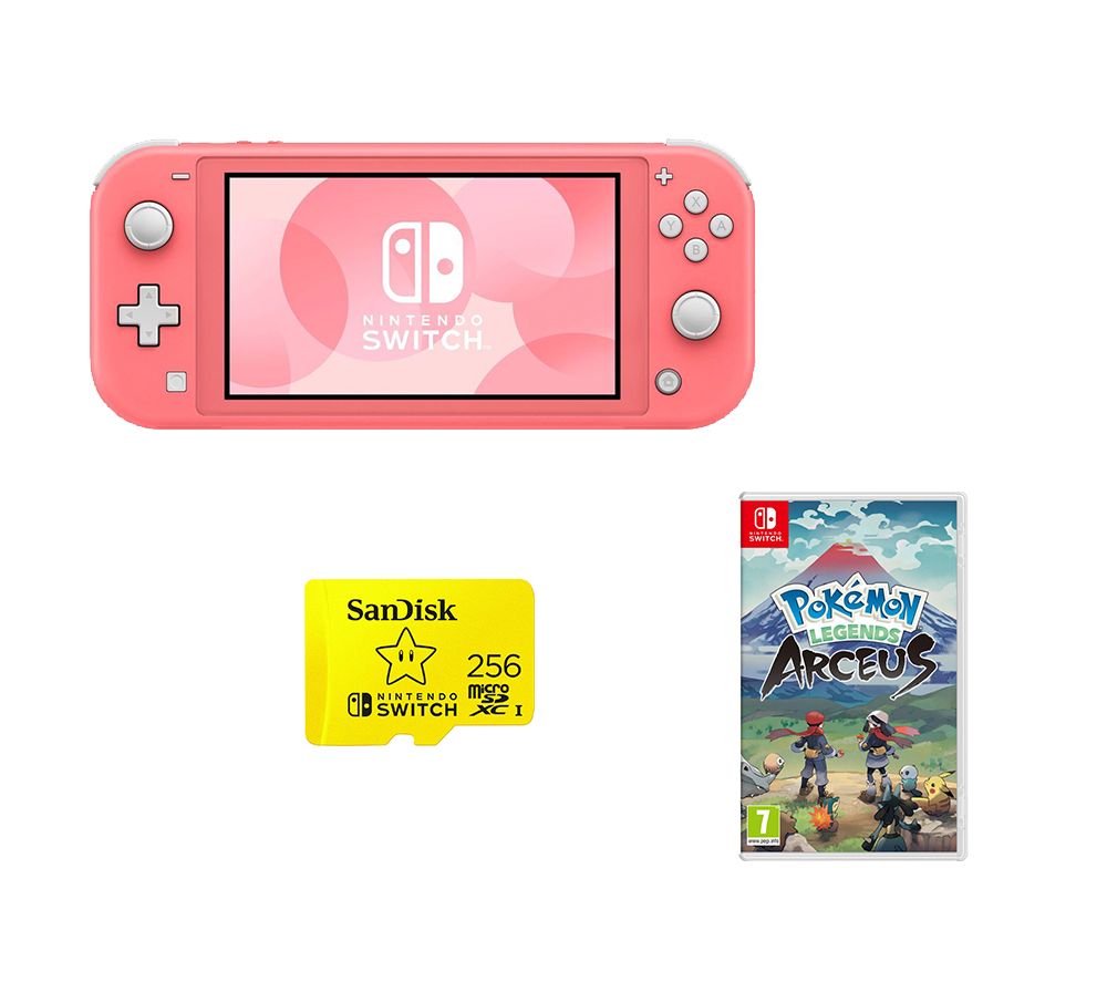 NINTENDO Switch Lite Coral, Pokemon Legends Arceus & SanDisk 256 GB