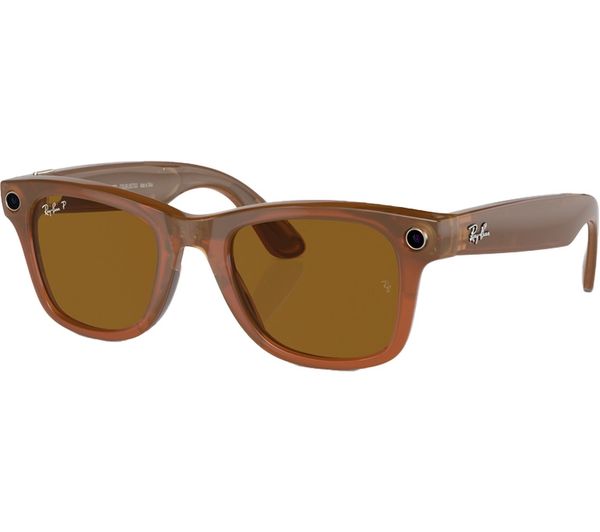 Ray Ban Meta Wayfarer Standard Glasses Shiny Caramel Transparent Polarised Brown