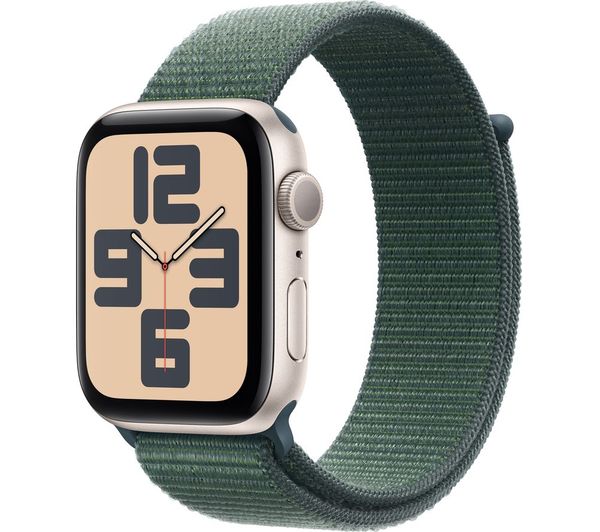 MXEW3QA A APPLE Watch SE 44 mm Starlight Aluminium Case with Lake Green Sport Loop Currys Business