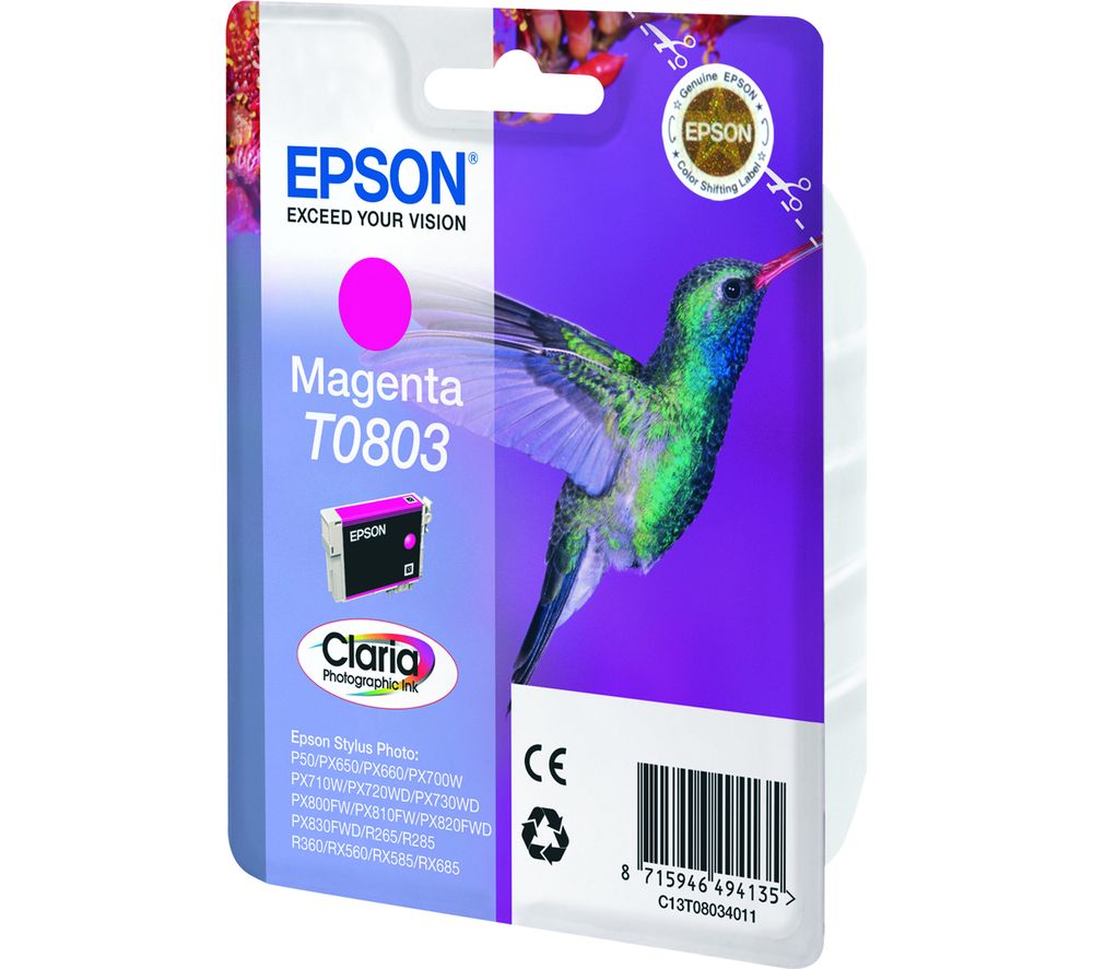 EPSON T0803 Hummingbird Magenta Ink Cartridge, Magenta