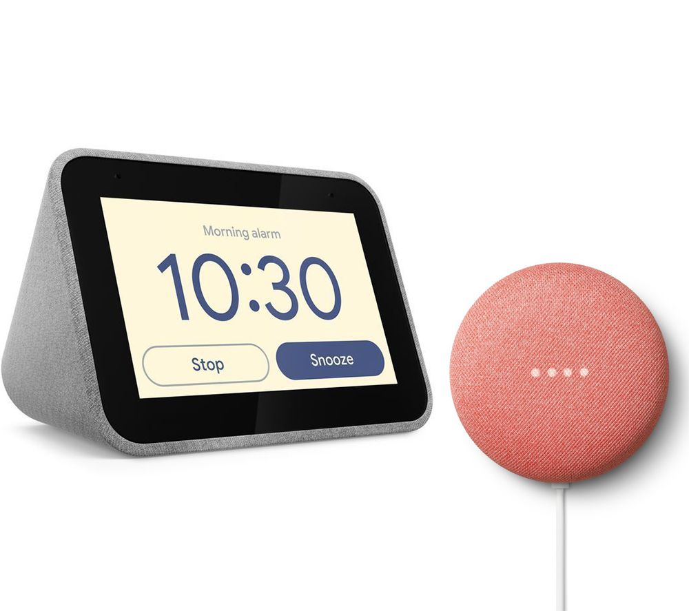 Buy GOOGLE Nest Mini (2nd Gen) Coral & Lenovo Smart Clock Bundle Free
