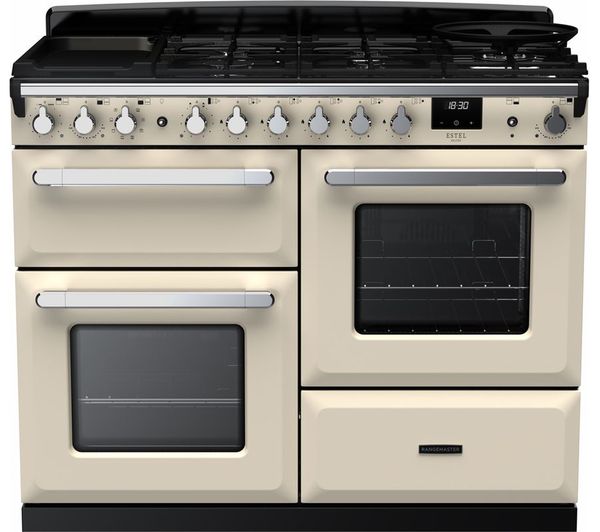 Rangemaster Estel Deluxe Esdlo110dfppcr Cm1 110 Cm Dual Fuel Range Cooker Pale Cream Chrome